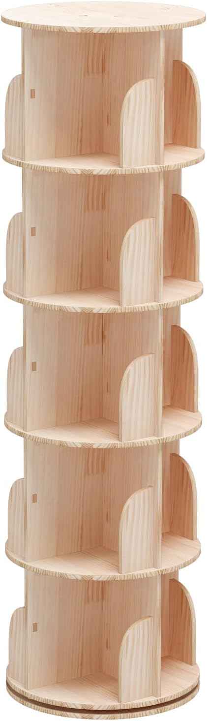5 Tier 360° Rotating Stackable Shelves Bookshelf Organizer 360 Display Rotating Bookshelf Wood Book Shelf Organizer for Bedroom, Living Room, Study Room - Intexca