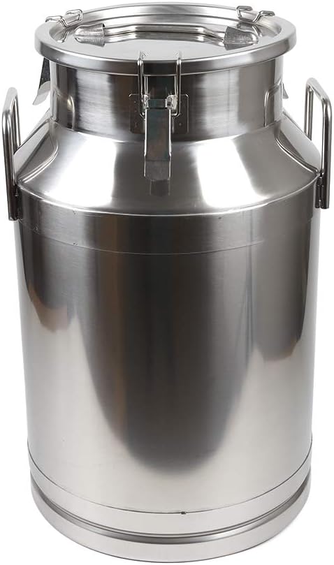 Stainless Steel Milk Can, 40L/10.6 Gallon Heavy Duty Airtight Storage Canister Milk Bucket with Lid, Embedded Silicone Milk Jug Wine Pail Water Cereals Bucket with Three Latches and Two Handles