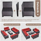 Patio Furniture Set Sofa 12-Pieces Wicker Sectional Sofa Set, Outdoor Furniture Rattan Patio Conversation Set with Thickened Cushions and Glass Coffee Tables, Red