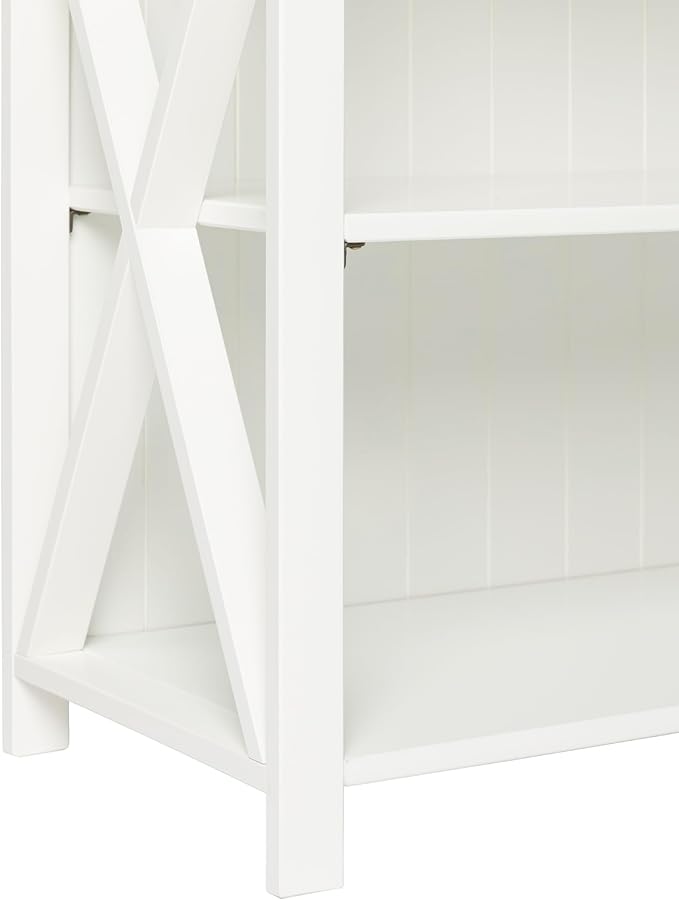 Walker Edison Solid Wood Farmhouse Storage Console, 52 Inch, White/Grey Wash