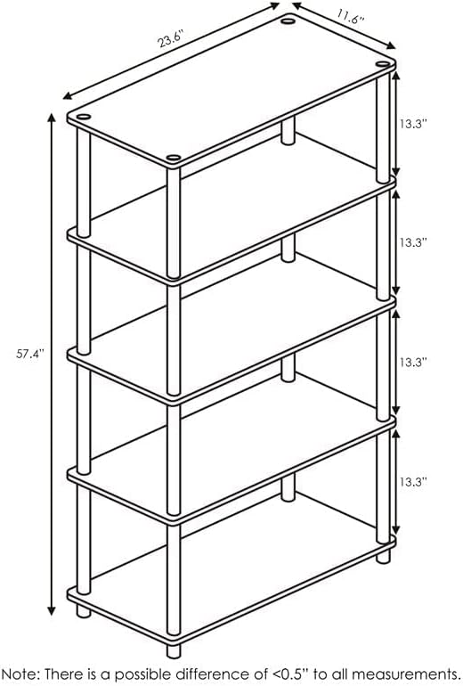 Furinno Turn-N-Tube 5-Tier Multipurpose Shelf / Display Rack / Storage Shelf / Bookshelf, Round Tubes, Dark Cherry/Black