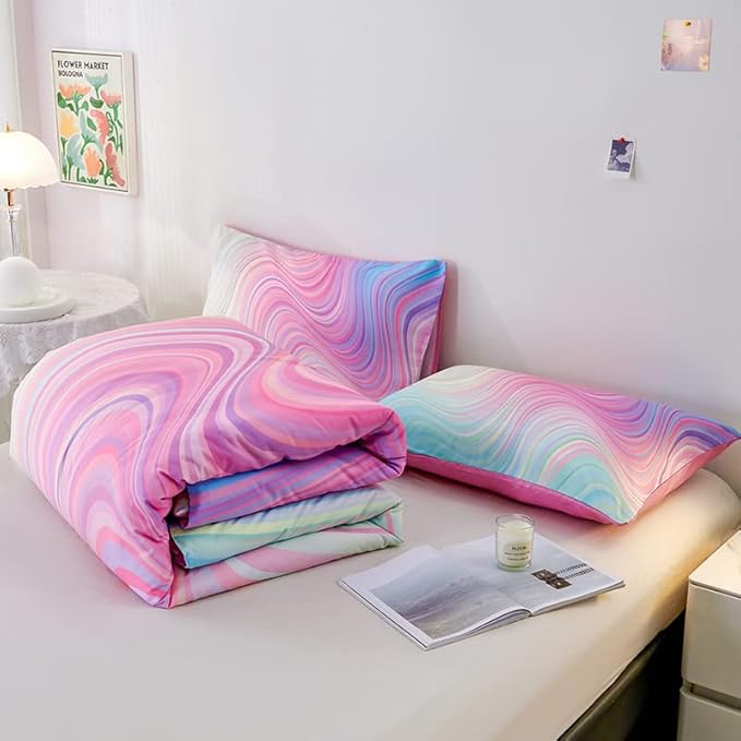 7PCS Girls Comforter Sets Queen,Pink Comforter Queen,Girls Bed Sets Queen,Bed in a Bag with Flat Sheet and Fitted Sheet,Pillowcases,Cushions for Girls,Rainbow Bedding Sets