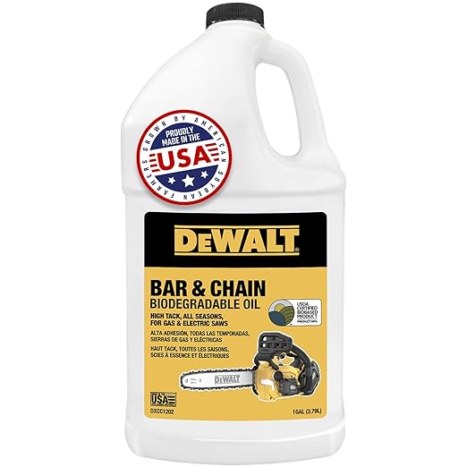 DEWALT – Biodegradable Bar & Chain Oil – Green, Eco-Friendly, Non-Toxic Professional Bar & Chainsaw Lubricant – Ultraclean All-Season Oil for Gas, Electric Saw, and Pole Saw, 1 Gallon