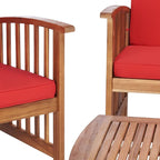 SAFAVIEH Outdoor Collection Rocklin Natural/ Red Cushion 4-Piece Conversation Patio Set