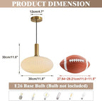 KCO Mid Century Modern Gold 12” Large White Milk Ribbed Glass Pendant Light | E26 Base, Adjustable Height, Lantern Shade Vintage Brass Hanging Light for Sloped Ceiling Kitchen Island Sink Dining Room Bar