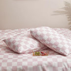 Wellboo Pink White Plaid Comforter Sets California King Women Men Bean Pink and White Checkerboard Grid Bedding Comforters Cal King Cotton Boys Girls Modern Dusty Pink Checkered Geometric Quilts