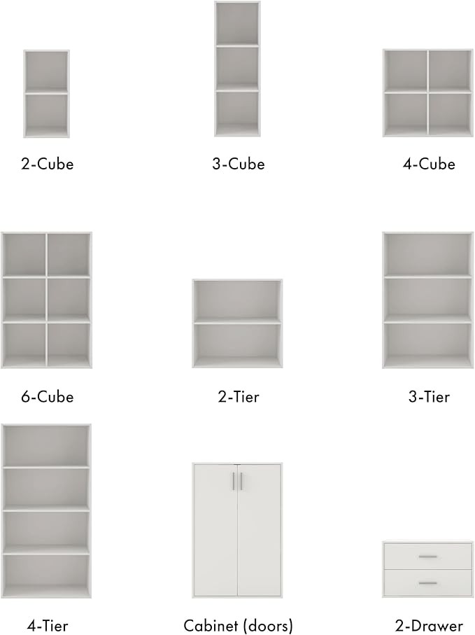 Apexa 2-Tier Cube Storage Organizer Shelves, Stackable Wood Bookcase Fits Cubby Bins for Organization, Dorm Teen Room Decor & Home Office, White