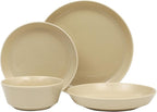 Gibson Home Summer Shades 16 Piece Plates and Bowls Dishes Service for 4 Porcelain Dinnerware Set - Taupe