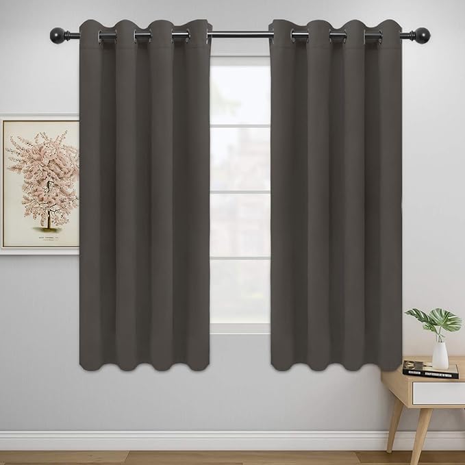 Easy-Going Blackout Curtains for Bedroom, Solid Thermal Insulated Grommet and Noise Reduction Window Drapes, Room Darkening Curtains for Living Room, 2 Panels (52x63 in,Taupe)