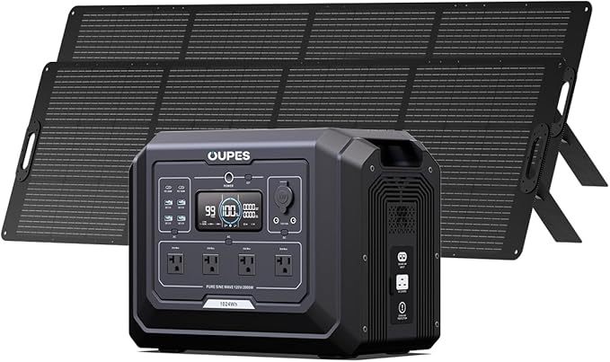 OUPES 2000W Mega 1 Solar Generator Kit with 480W Panel Included (2×240W), 1024Wh LiFePO4 Battery Power Station with UPS & APP, for Home Backup, Blackout, 24/7 Off-Grid Power, Camping, RVs