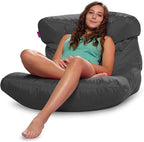 Posh Creations Structured Comfy Bean Bag Chair for Gaming, Reading, and Watching TV, Laguna Lounger, Microsuede - Charcoal Gray