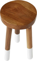 Teak Wood 9" Round Plant Stand |Dip Dyed Plant Stand |Accent Stool |Milking Stool |Bath Stool |Small Side Table (16" Tall White)