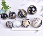 JIC Gem 2.7-3.1 inch(70-80mm) Large Volcanic Agate Crystal Sphere Quartz Crystal Ball with Stand Healing Ornament Witchcraft Meditation Decor