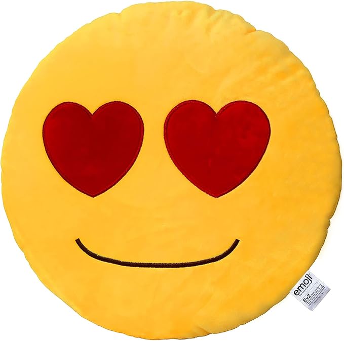 EvZ Official Certified Loving Heart Eyes Emoji Pillow - 32cm Large Soft Plush Smiley Face Emoticon Cushion - Romantic Decorative Stuffed Toy for Anniversary, Valentine’s Day & Home Decor (Yellow)