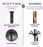 Midtown Umbrellas Push and Pop 10 Feet Outdoor Umbrella, Off Cream Polyester Fabric - Fiberglass Ribs Deck Patio Umbrella, Backyard Umbrella, Garden Umbrella & Pool Umbrella - Black Pole