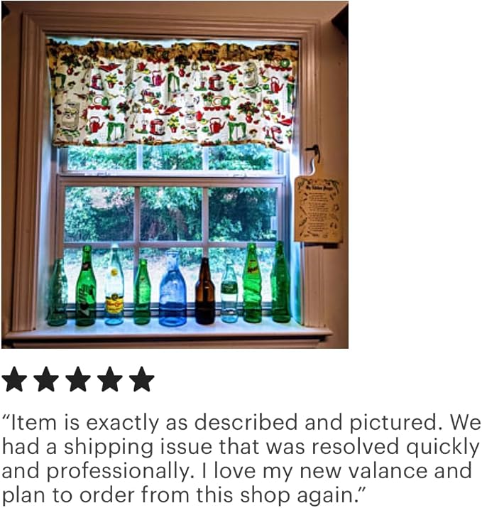 Vintage Kitchen Valance Topper Window Curtain Treatment 42W x 14L, 100% Cotton, Rod Pocket