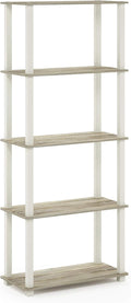 Furinno Turn-N-Tube 5-Tier Multipurpose Shelf / Display Rack / Storage Shelf / Bookshelf, Square Tubes, Sonoma Oak/White