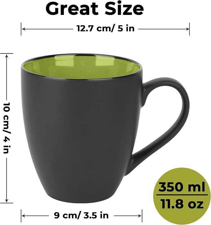 MIAMIO - Coffee Mugs Set of 6 (12 oz) - Le Papillon (Green) - Modern Home | Ceramic coffee mugs for coffee, cappuccino and tea, 12 oz for everyday use - dishwasher safe - practical for daily use