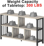 IBF Industrial Horizontal Bookshelf, Modern 5 Cube Storage Organizer Open Shelf, Low Wide Cubby Bookcase for Home Office Living, Wooden Metal Short Book Shelf Bedroom Storage, Light Grey Oak, 47 Inch