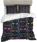 Sunnycitron Cartoon Cat Bedding Cute Cat Comforter Twin Black Cat Comforter set Gradient Line Cat Quilt 3D Neon Cat Bed set Black Cat Bedding set for Teens Kids Boys Girls Adults