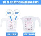 DTDNZKN 2 Pack Measuring Cup Set, 250ml (1-Cup) and 500ml (2-Cup) | Plastic Liquid Measuring Cups- Baking, Cooking, Mixing & Measuring Cups, Essential Kitchen Tools