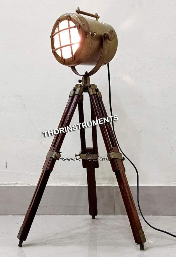 THOR INSTRUMENTS Antique Spotlight Nautical Home Decor Brass Finish Tripod Desktop Lamp Rustic Vintage Home Decor Gifts