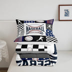 Baseball Bedding,Kids Sports Baseball Comforter Set For Boys Girls Twin Size,Teen Baseball Quilt Set Sport Fans Room Decor,Patchwork Geometric Checkered Comforter Balck white Navy Blue 1 Pillowcase