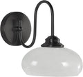 Modern Matte Black Wall Sconce Farmhouse 7.9" Milk White Glass Globe Wall Lamp for Industrial Style Hard-Wired Semi Flush Mount Wall Light Fixture for Stairway, Hallway, Bedroom