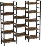 IRONCK Bookcases and Bookshelves Triple Wide 5 Tiers Industrial Bookshelf with Baffles Large Etagere Bookshelf with Metal Frame for Living Room Home Office