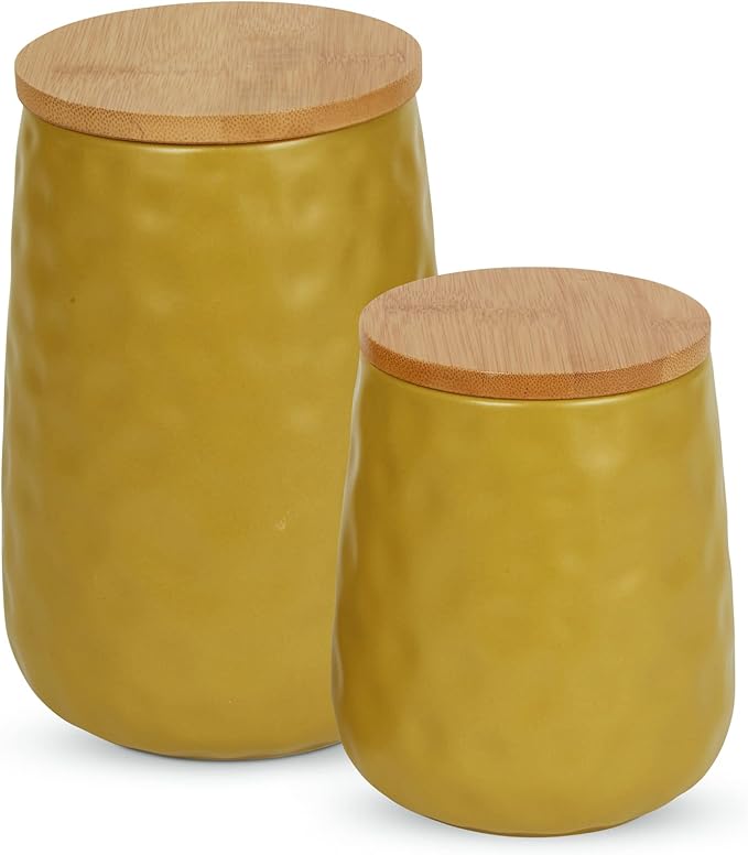 DII Kitchen Accessories Collection, Textured Matte Ceramic Canister Set, Lemongrass, Dimple, 2 Piece