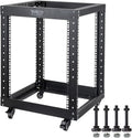 12U Server Rack Open Frame with Casters-RIVECO 4 Post Quick Assembly 19-inch, Data Rack Network Shelf Cabinet Heavy Duty Black