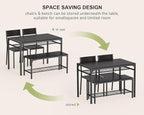 Gizoon 4-Piece Dining Table Set for 4, Kitchen Table with Bench Black | Space-saving black 4-piece dinette set with metal storage rack. Includes 2 ergonomic chairs and 1 bench. Easy to clean.