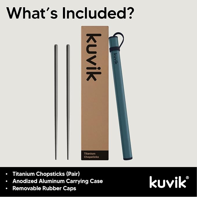 Kuvik Titanium Chopsticks with Slate Teal Carrying Case