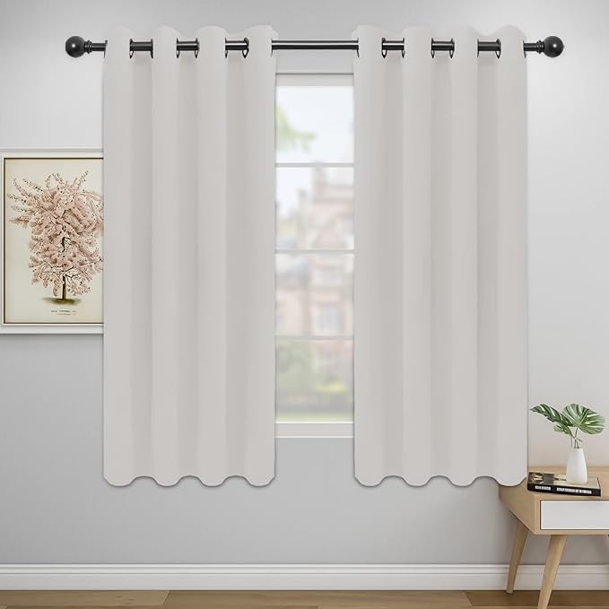 Easy-Going Blackout Curtains for Bedroom, Solid Thermal Insulated Grommet and Noise Reduction Window Drapes, Room Darkening Curtains for Living Room, 2 Panels (52x63 in, Light Linen)