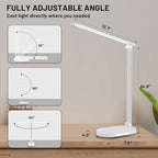 LED Desk Lamp for Home Office, Dimmable Table Lamp with USB Charging Port, 5 Lighting Modes, Sensitive Control, 60 Minutes Auto-Off Timer, Eye-Caring Office Lamp(White)