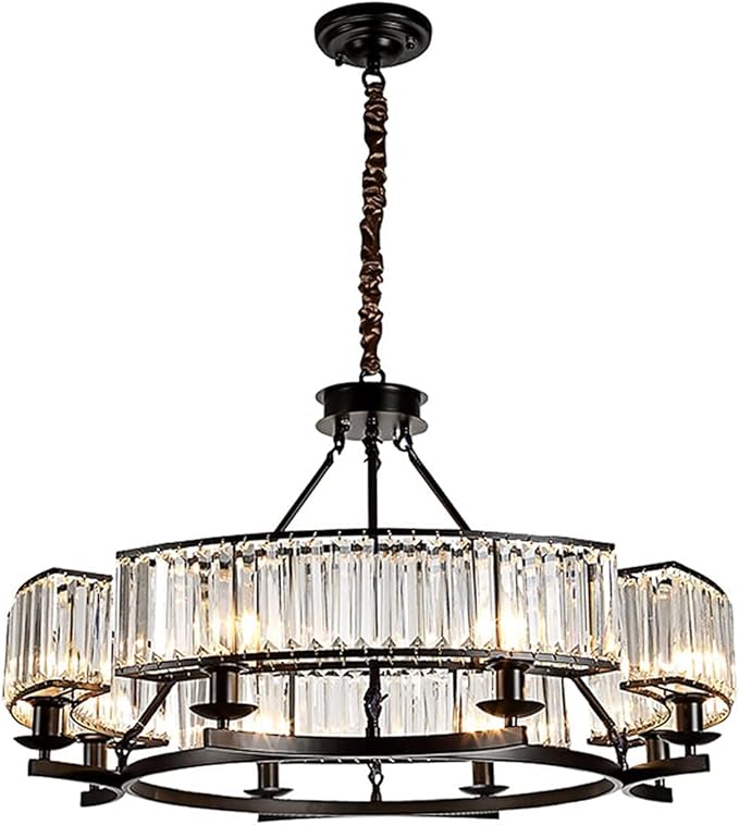 Farmhouse Crytal Chandeliers Dining Room Pendant Light Fixture Black Chandelier with K9 Crystal for Living Room Dining Room Foyer High Ceiling