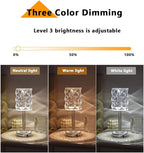 Portable Crystal Table Lamp,Acrylic Cordless LED Desk Lamp with Touch Control, 3 Color Touch Control Rechargeable Lamp, Night Light, Bedside Lamp,Dining Room Lamp (3 Color Crystal Lamp)
