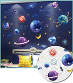 Quanhaigou Blue Purple Galaxy Wall Decals, Removable Sticker,The Art Magic 3D Milky Way Cosmic Stars Spacecraft Dreamscape Home Decor for Bedroom Living Room Floor Ceiling Kids Room