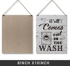 Qious Laundry Sign Gift Farmhouse It All Comes Out in the Wash Wooden Hanging Sign Plaque Rustic Wall Art Decor for Home Laundry Decoration 10 x 8 Inches