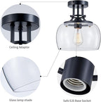 WUZUPS Chandelier Rustic Farmhouse Industrial Round Semi-flushmount Ceiling LED Light Fixture with Clear Glass Shades for Bathroom Kitchen Foyer Entryway, H 10" x W 10", E26 Base, Black