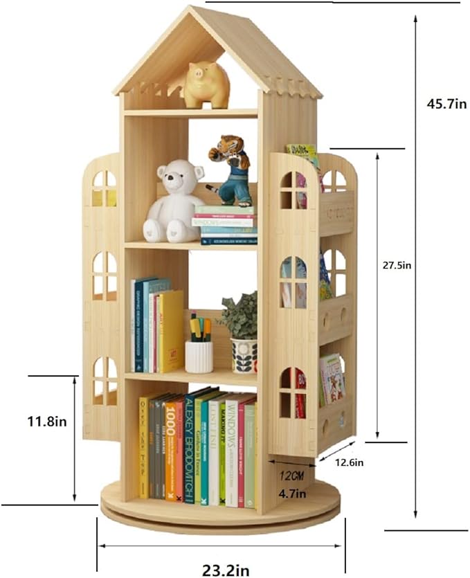Heehee Rotating Bookshelf 360 Display Floor Standing Bookcase Storage Rack for Kids Children's bookshelf, Book Display Stand, Wood Book Shelf Organizer for Kids, Storage Book Display Case Bookrack