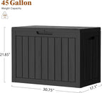 Outdoor Storage Box - Lockable Waterproof UV-Resistant Resin Deck Box for Patio Cushions, Garden Tools, Pool Accessories, Black/Grey, 45/180 Gallon (Black, 45 Gallon)