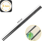 Black Stainless Steel Chopsticks - Multifunction Reusable Chopsticks - 5 Pairs Dishwasher Safe Metal - Easy to Use - Pressure Line Lightweight Chop Sticks