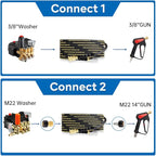Pressure Washer Hose 25FT with 3/8 Inch Quick Connect, Kink Resistant High Tensile Wire Braided, with 2 pcs M22 14mm Adapter Set, 4200 PSI Power Washer Hose