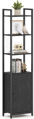 VASAGLE 6-Tier Bookshelf, Tall Bookcase with Door, Steel Frame, Adjustable Shelves, 9.4 x 15.7 x 62.8 Inches, Living Room Bedroom, Ebony Black and Ink Black ULLS132B01