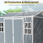 8x6 FT Resin Outdoor Storage Shed with Floor and 2 Windows, Outside Plastic Sheds Storage Clearance w/Lockable Door, Backyard Garden Tool House for Patio, Yard, Lawn, Bike, Gray