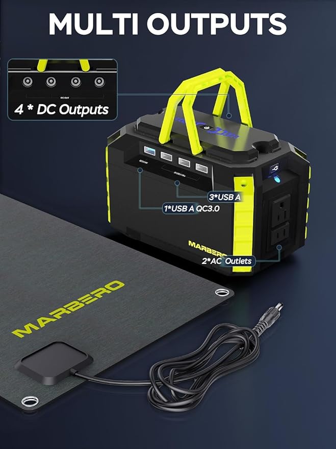 MARBERO Solar Generator 150W Peak 150Wh Portable Power Station with Solar Panel Included Camping Power Supply with AC Outlet DC USB Ports for Outdoor RV Fishing Emergency
