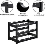 VASMIA Bamboo Wine Rack, Sturdy and Durable Wine Storage Cabinet Shelf, Wine Racks Countertop for Pantry,Kitchen,3-Tier 12 Bottles Wine Rack Black