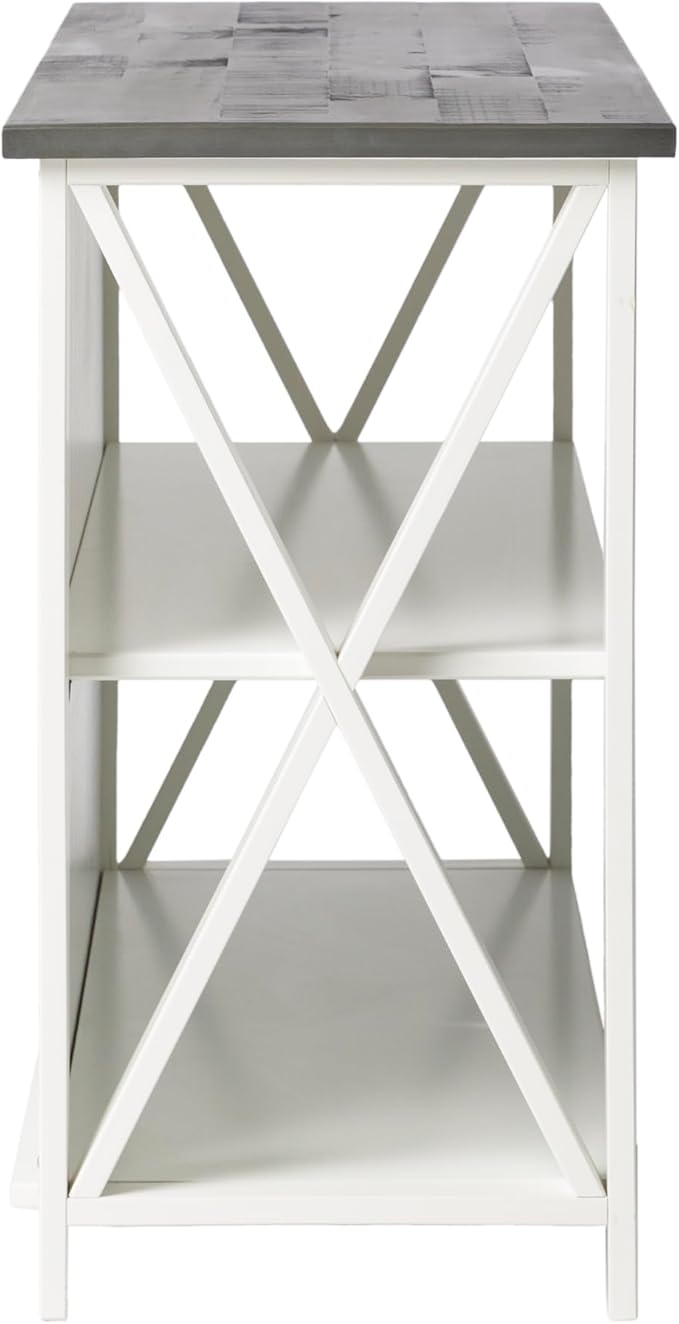 Walker Edison Solid Wood Farmhouse Storage Console, 52 Inch, White/Grey Wash