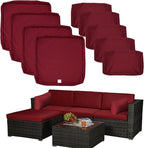 ClawsCover 9Pack Outdoor Seat and Back Cushions Replacement Covers Fit for 5 Pieces 4-Seater Wicker Rattan Patio Conversation Set Sectional Couch Furniture,Burgundy-Include Cover Only (Large)